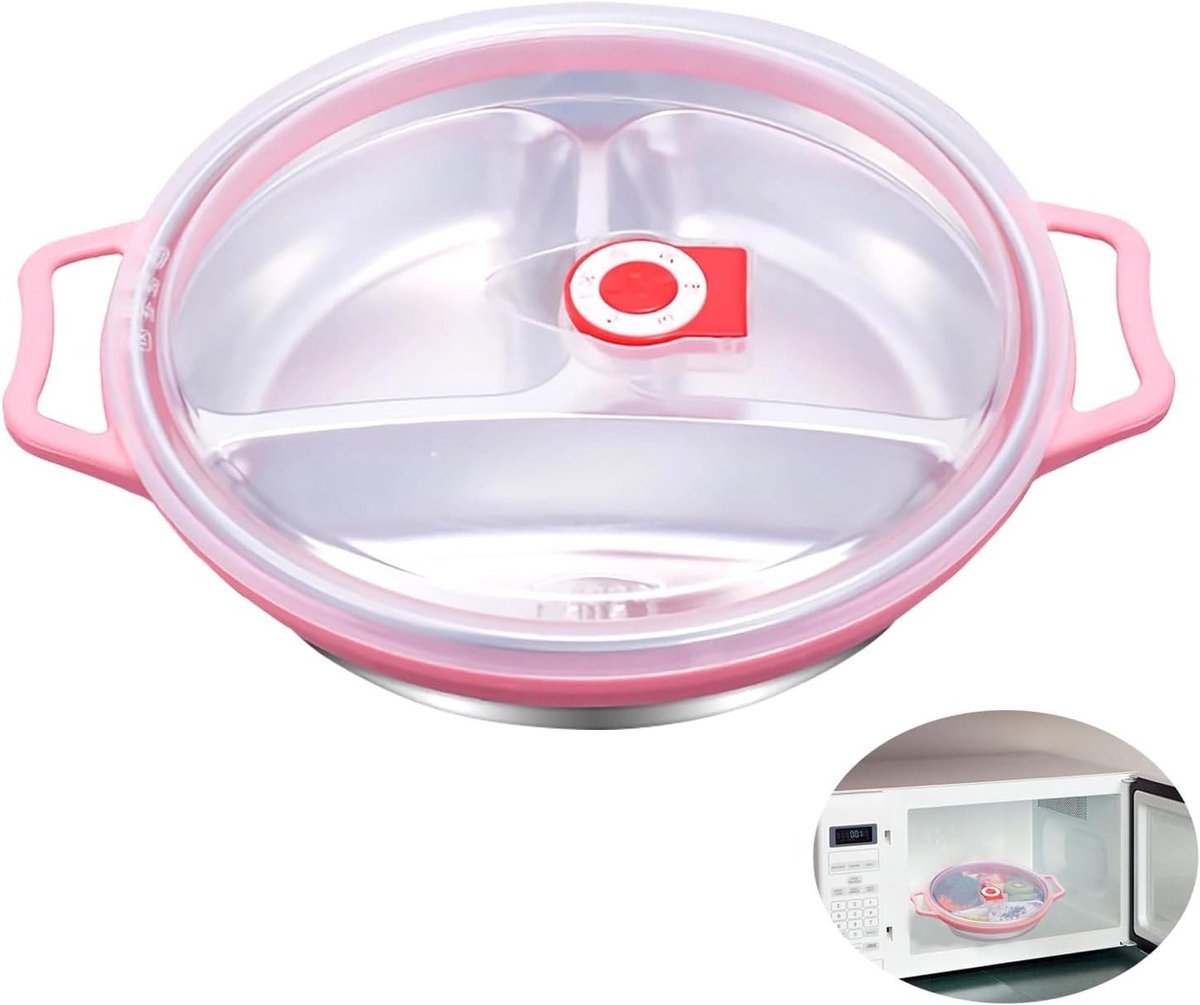 Diepvries- en Magnetronbestendige Schalen met Deksel 22 cm - 3 Compartimenten, Ventilatie, BPA-vrij, Roze
