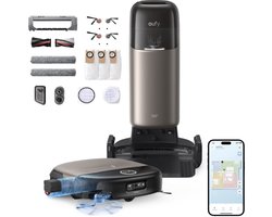 eufy Dweilrobot HydroJet S2 met Vervangingssets, 30kPa AeroTurboTM 2.0-Zuigkracht, Vloerreinigingssysteem 2.0, EcoCleanth Elektrolyse, Randreiniging, Haarvrije DuoSpiralt" Borstels, 12-in-1 UniCleanTM Station