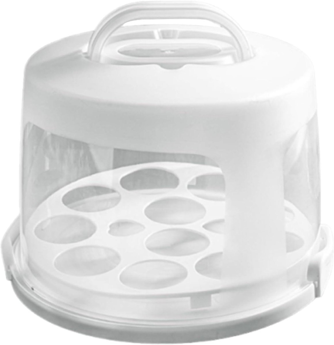 Taartdrager met handvat - Cupcakehouder - Gebak vervoeren - Stevig transparant deksel - 10 inch - Wit