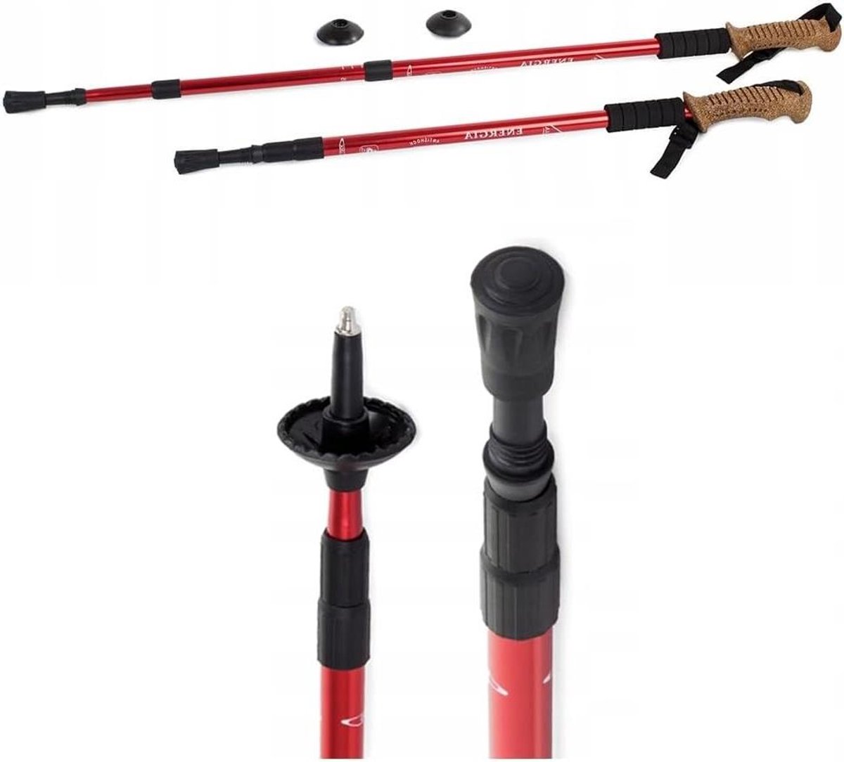 Wandelstokken - Trekstokken - Outdoor Wandelen - Anti-shock systeem - Verstelbaar 135 cm - Rood