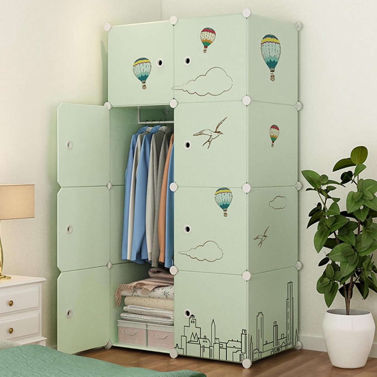Kinderkast Modulair - Opbergkast Kinderen - Kleding Opbergen - Flexibel Combineerbaar - 76x47x147cm - Wit