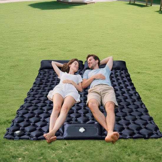 Dubbele Slaapmat - Kampeerbed Buiten - Kamperen en Wandelen - Ingebouwde Voetpomp - 190x120x5cm - Zwart — afbeelding 2