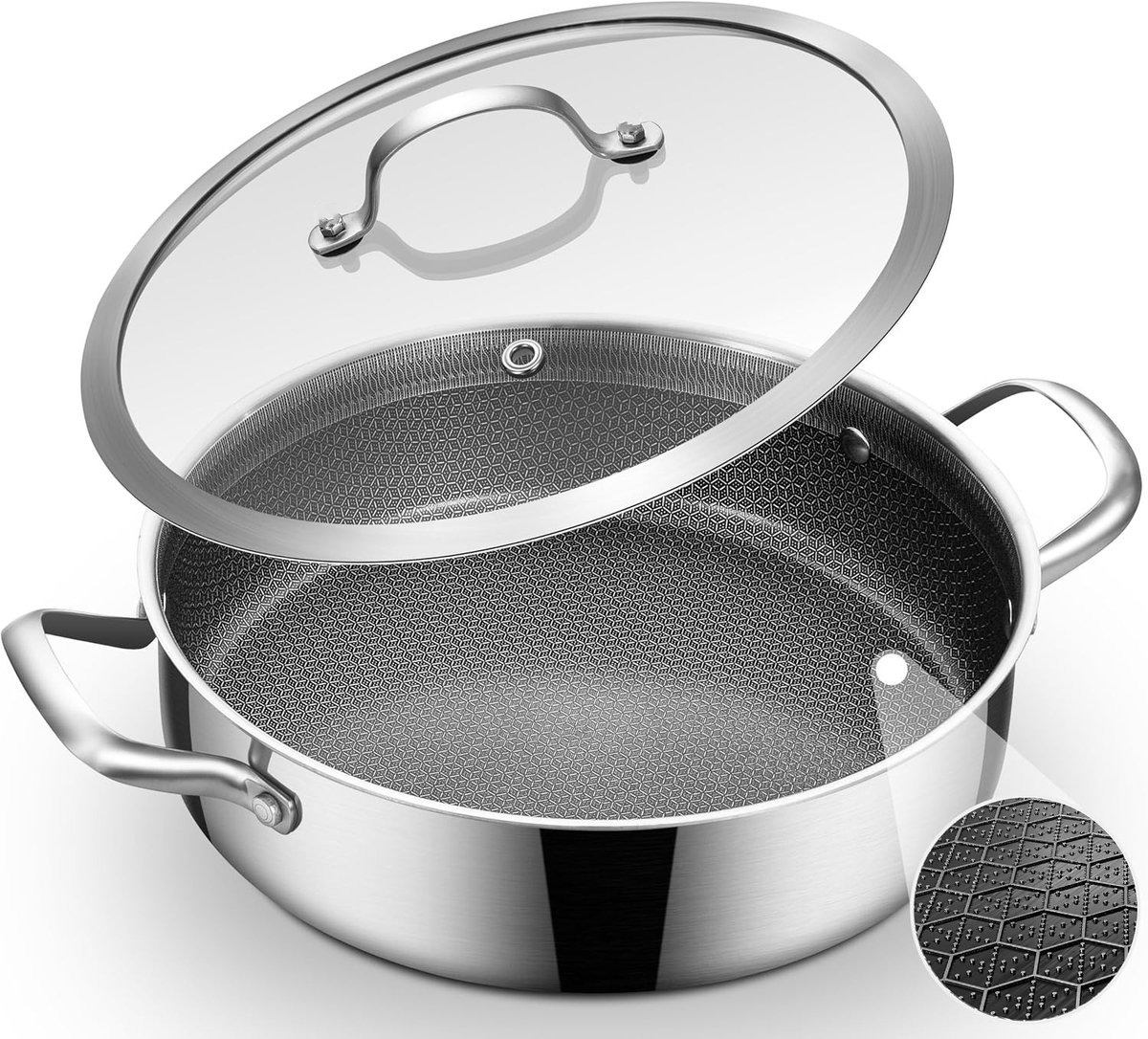 Swiss Haus® ZGLC24 Hapjespan Inductie met Deksel - Ø 24 cm / 2.9 Liter - PFAS Vrij - Hapjespannen Voor Alle Warmtebronnen - Braadpan met Krasbestendige Antiaanbaklaag - RVS