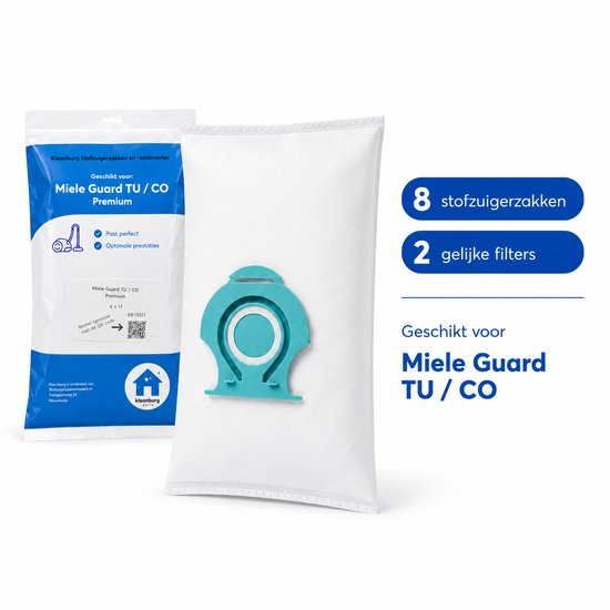 Vervangende stofzuigerzak – compatibel met Miele HyClean Pure TU & CO / Guard S1, L1, M1 – niet origineel (8 zakken + 2 filters)