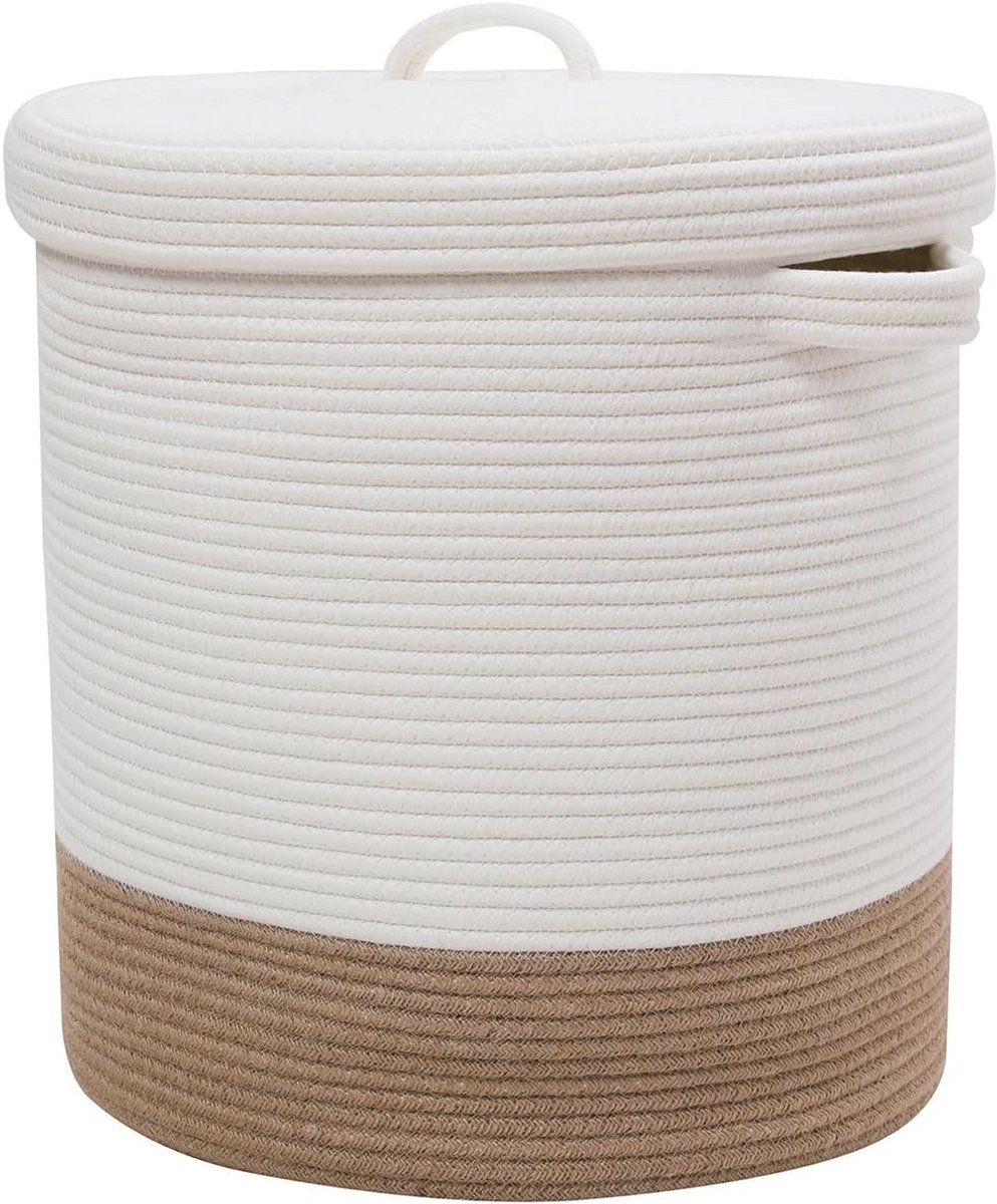 Extra Grote Witte Opbergmand met Deksel - Katoenen Touw voor Wasgoed en Dekens