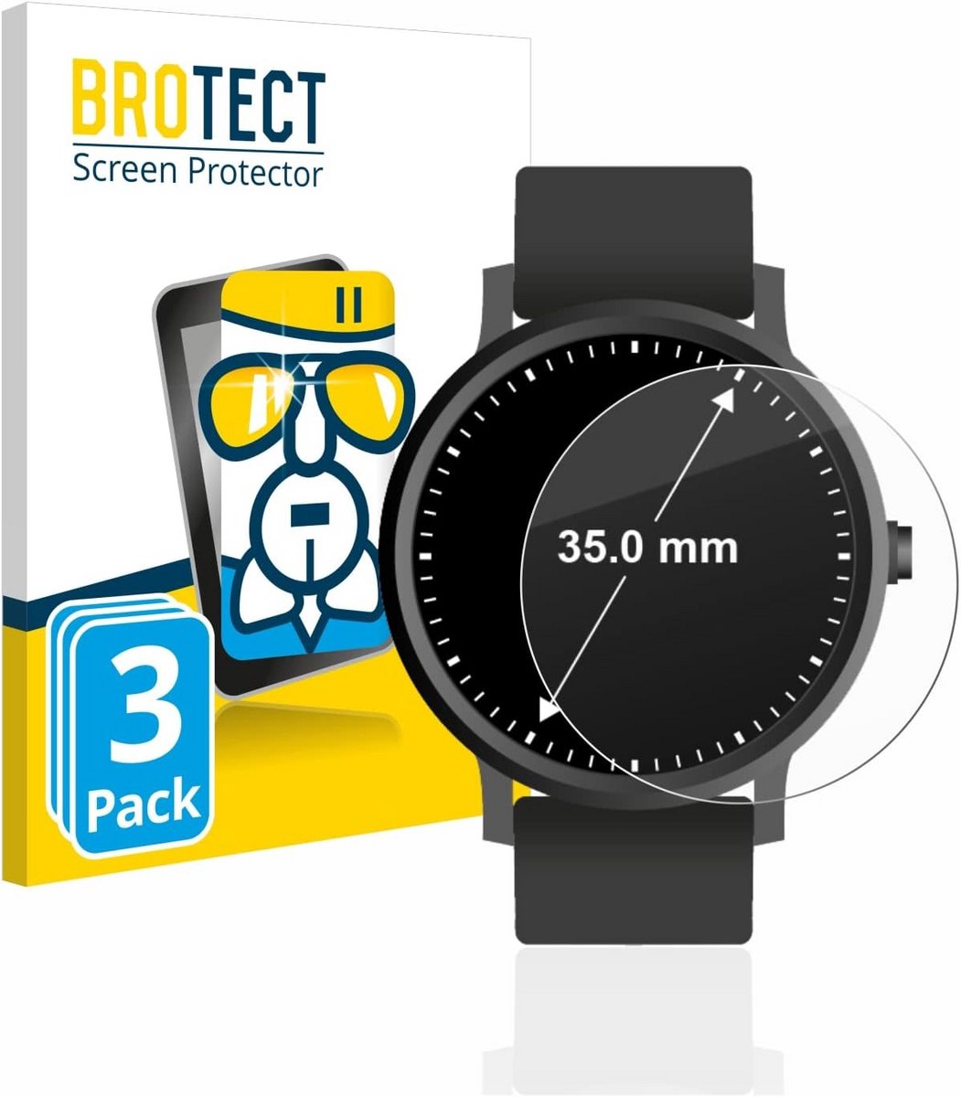 3x Krasbestendige Screenprotector voor Rond Horloge Display (Ø 35 mm) - 9H Beschermfolie