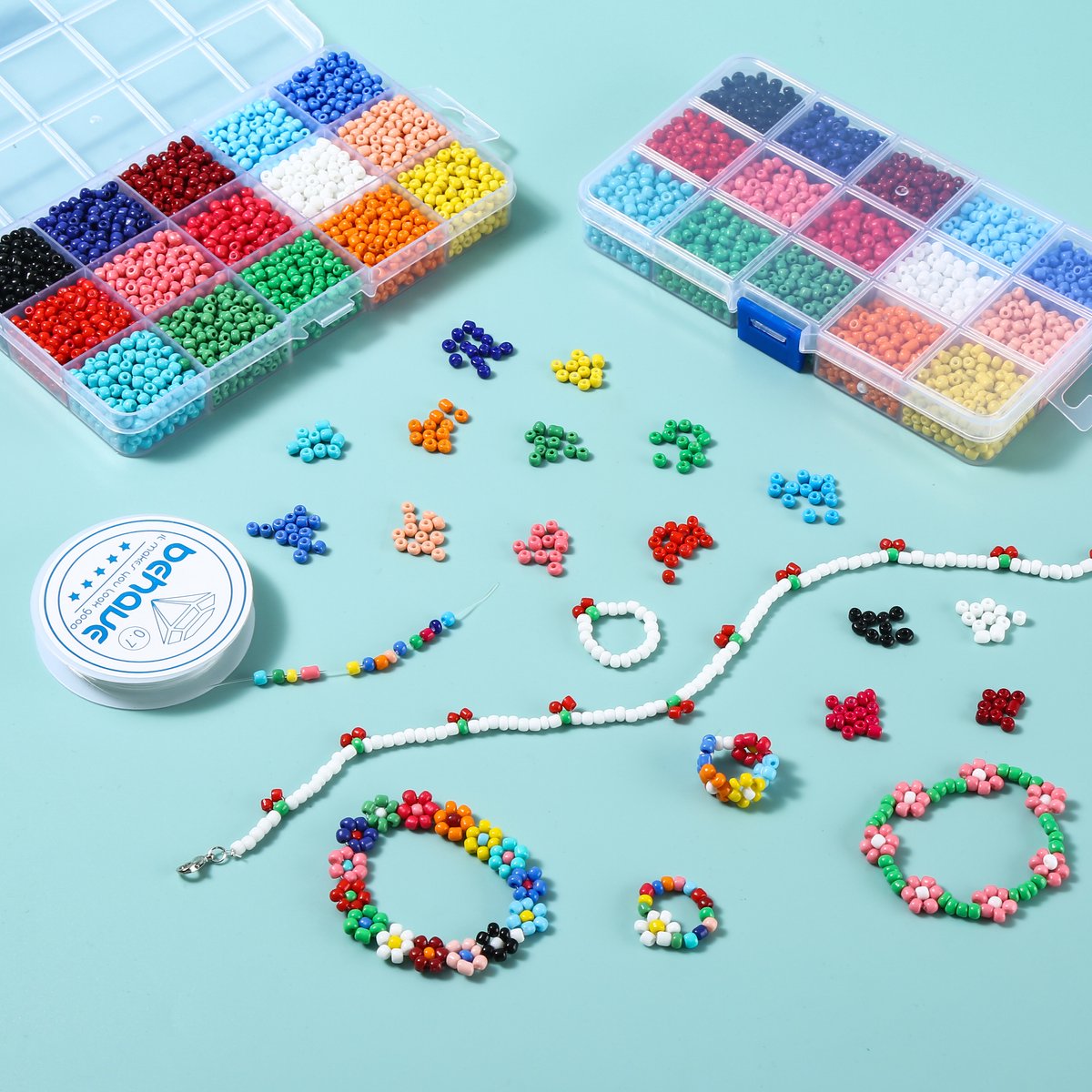 Behave Smiley Kralen Set — 5.150 Kralen — Glaskralen 4 mm + Smiley Letterkralen 7×4 mm + Rijgdraad — 15 Kleuren — afbeelding 11