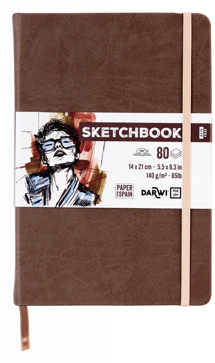 Darwi DFY - Schetsboek - A5 - 14 x 21 cm - 140 g - Bruin - 80 vellen