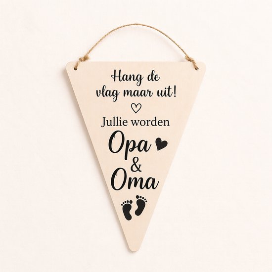 Houten Zwangerschapsaankondiging Opa & Oma - Vlag/Wandhanger met Tekst - Origineel Cadeau voor Toekomstige Grootouders van Houten — afbeelding 3