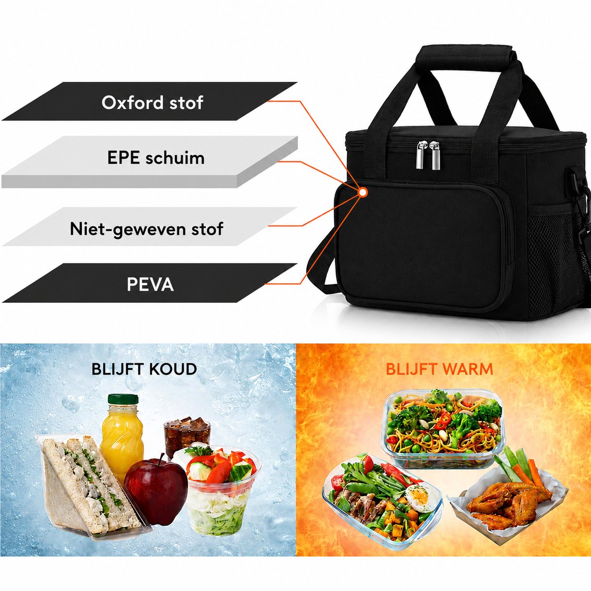 Ciddo 4 Laags Geïsoleerde Koeltas - Lunchtas 15 liter - Opvouwbaar - Zwart - Vakantie - Picknick - Voor School, Werk En Outdoor — cadeau in Cadeau-ideeën - foto 2