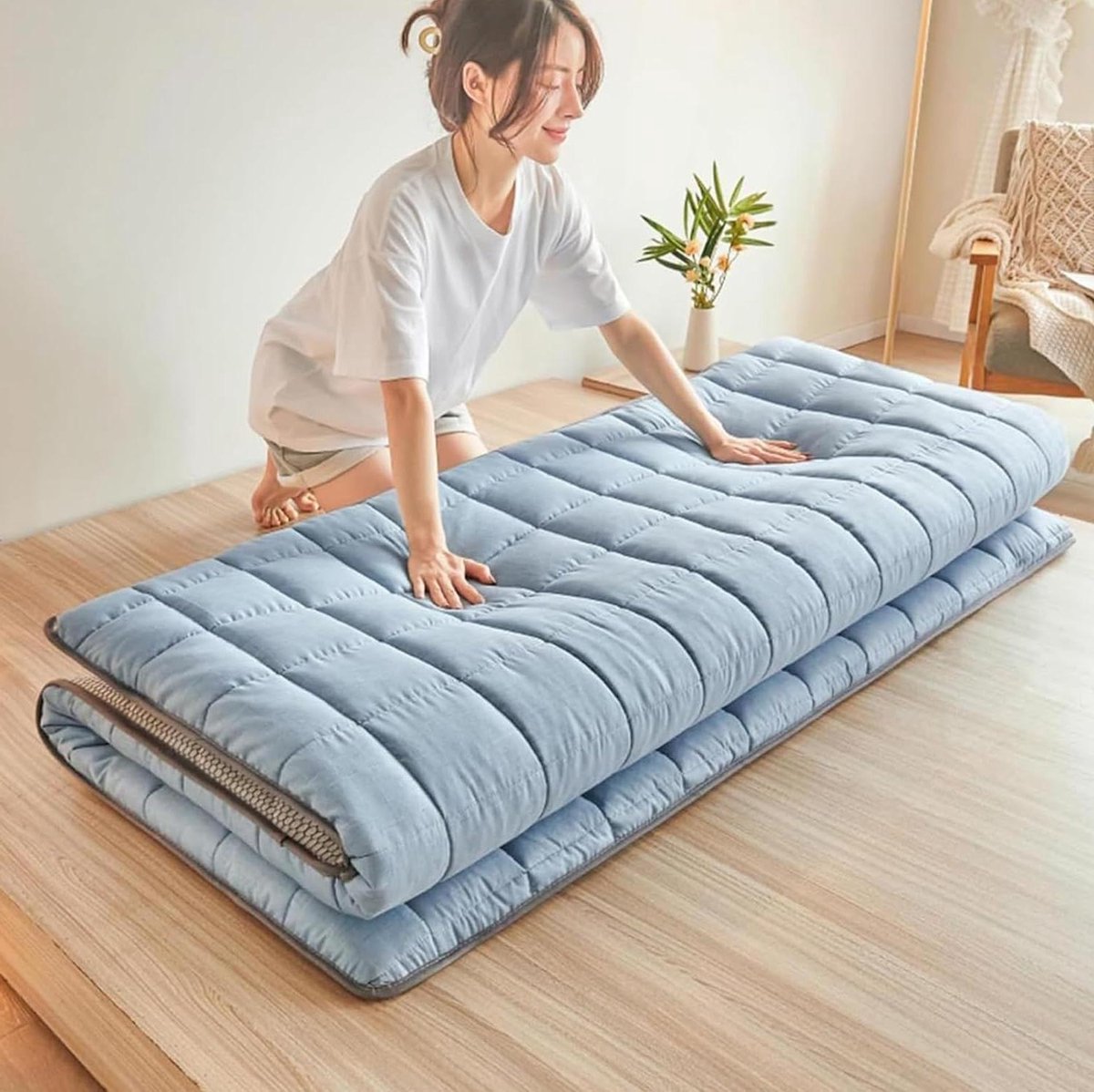 Opvouwbare Futon Matras - Gastbed Mat - Comfortabel Slapen - Ademend en Dik - 90x190cm - Grijs