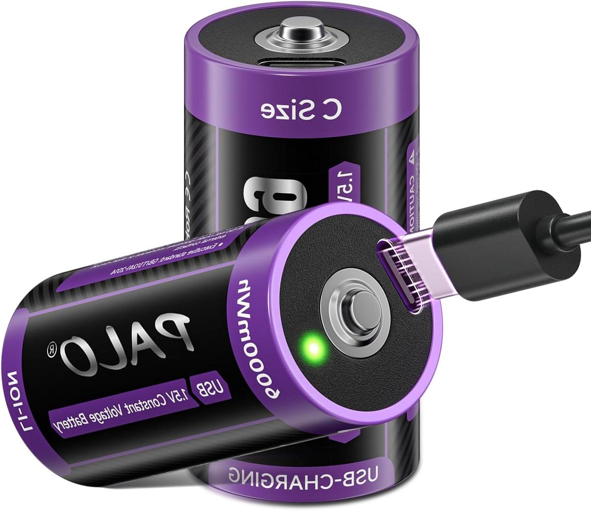 Oplaadbare C Batterijen - LR14 Type-C - Apparaten Voeden - Snelladend 15V - 6000mWh 2 Stuks - Zwart