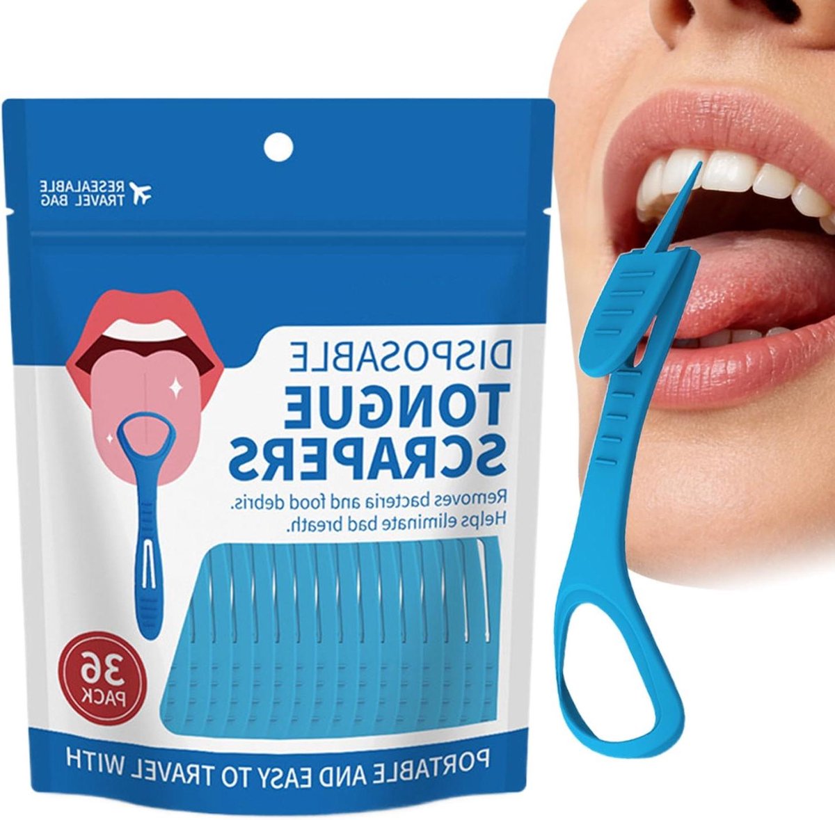 Tongreiniger Mondverzorging - Mondhygiëne Tool - Frisse Adem - Ergonomisch Ontwerp - Inclusief Tas - Blauw