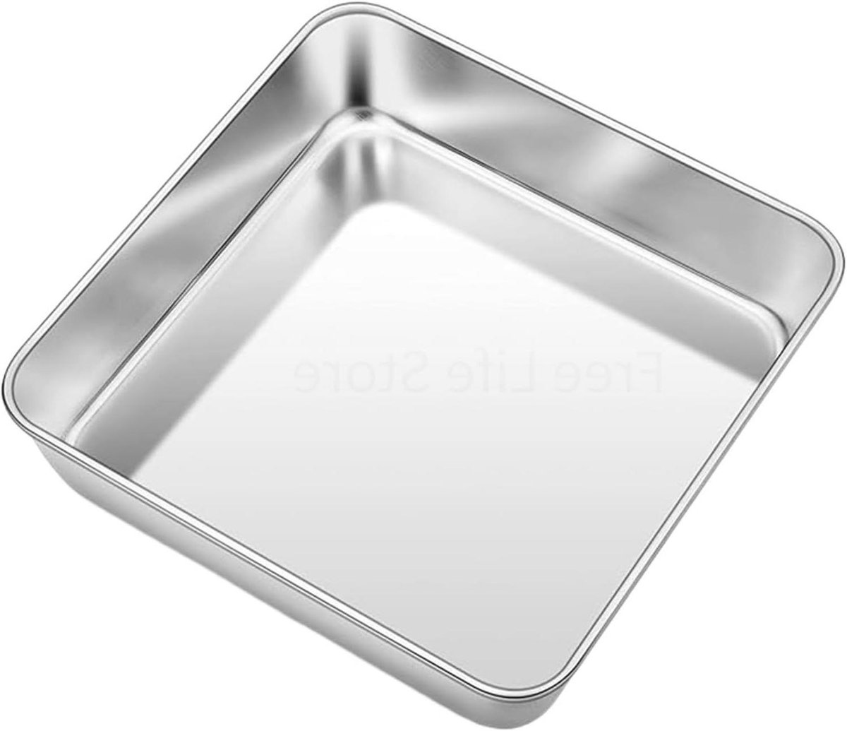 Vierkante Bakplaat Roestvrij Staal Bakken en Roosteren Niet-klevend Oppervlak 20x20 cm Zilver