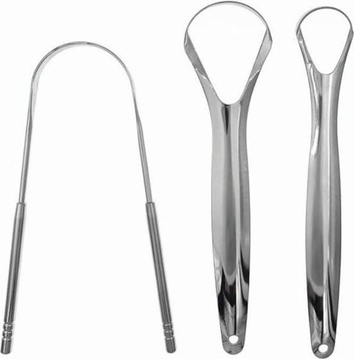 Tongschraper Set - Tongreiniger Mondhygiëne - Frisse Adem - Duurzaam Herbruikbaar - 3 Delig - RVS