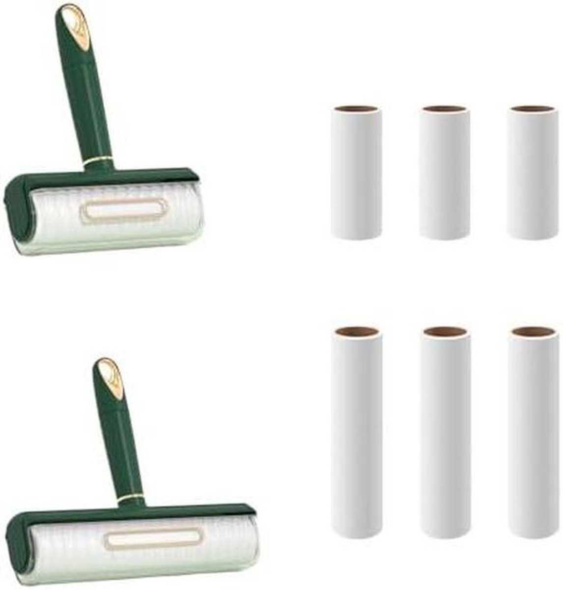Herbruikbare Pluisrol - Navulbare Kledingroller - Dierenhaar Verwijderen - Dubbele Handgrepen - 2 Rollen 6 Navullingen - Groen Wit Blauw
