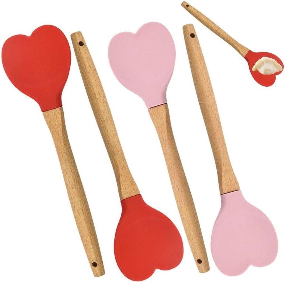 Siliconen Spatels - Baklepels Set - Taarten Versieren - Hartvormige Kop - 4 Stuks - Roze Rood