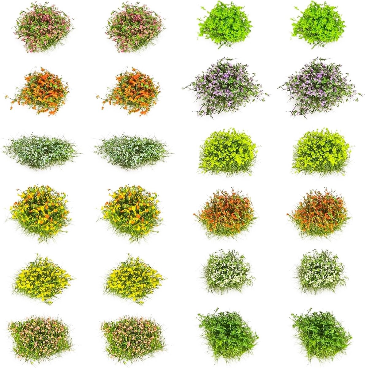24 Stuks Miniatuur Statistische Bloemen Tufts voor Modelspoor en Landschapsontwerp - Kleurrijke Bloemclusters voor DIY Projecten