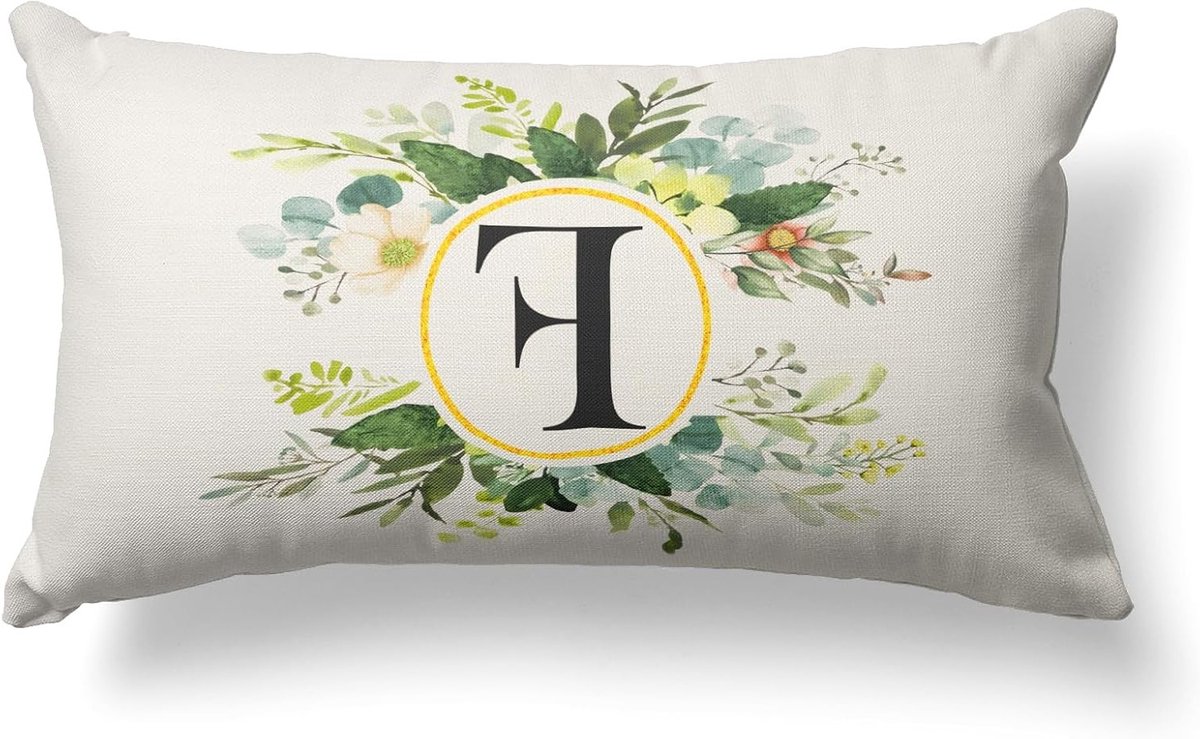Decoratieve Kussensloop met Letter F en Bloemenprint 30x50cm, Groene Lente Kussens voor Sofa en Interieurdecoratie, Perfect voor Boerderijstijl en Familie