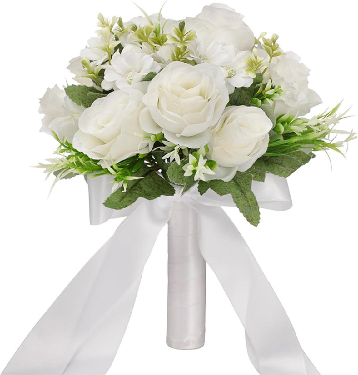 Bruiloft boeket - Zijden bloemen - Bruids decoratie - Levensechte afwerking - 22x27 cm - Wit