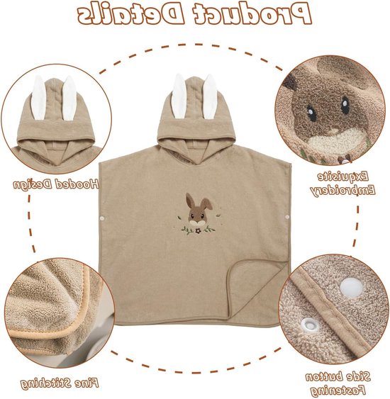 Badponcho voor Baby en Peuter (0-3 jaar) - Capuchon Handdoek met Dierenprint - Zacht & Zeer Absorberend — afbeelding 2