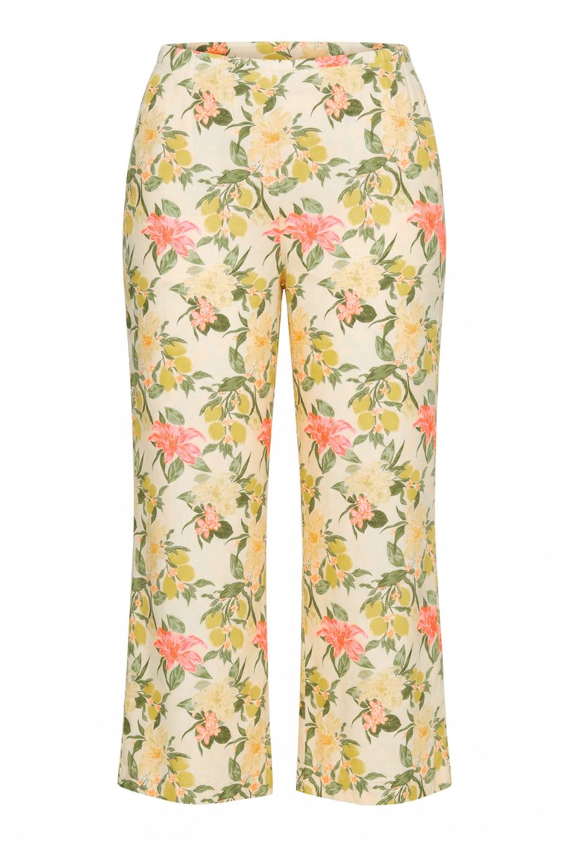 MIAMODA - Dames - Culotte wijde pijpen strikpatroon - Sorbet geel - Maat 42