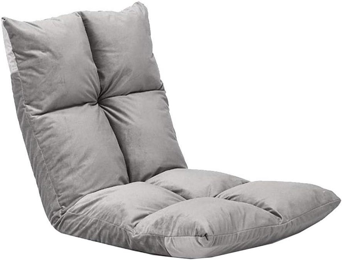 Vloerstoel Opvouwbaar - Meditatiestoel Rugleuning - Ontspannen Zitten - 6-Positie Verstelbaar - 55x52x14 cm - Grijs