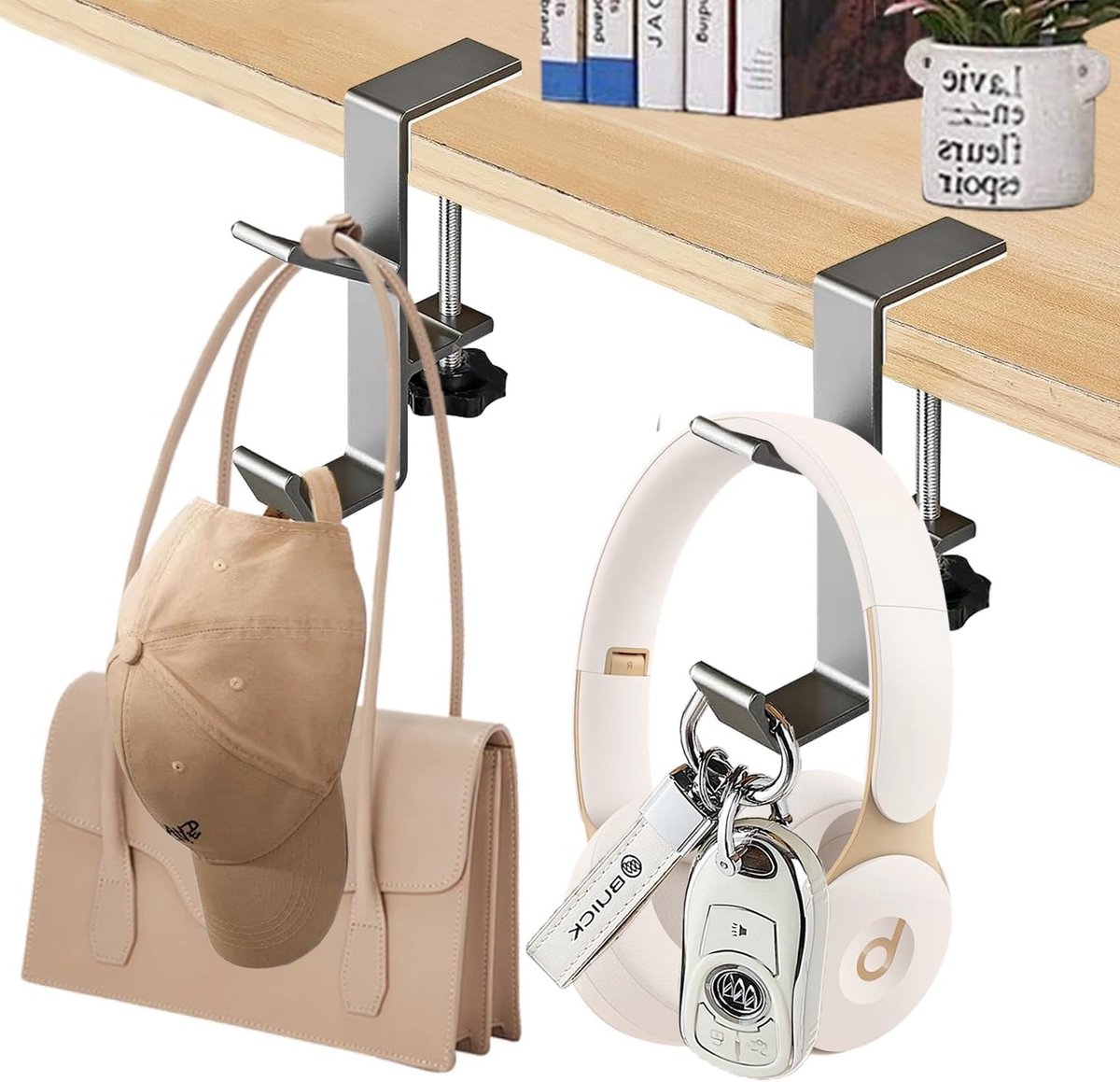 Hoofdtelefoon Haak - Opberg Hanger - Bureau Organisatie - Dubbele Haken - 11 x 8.5 cm