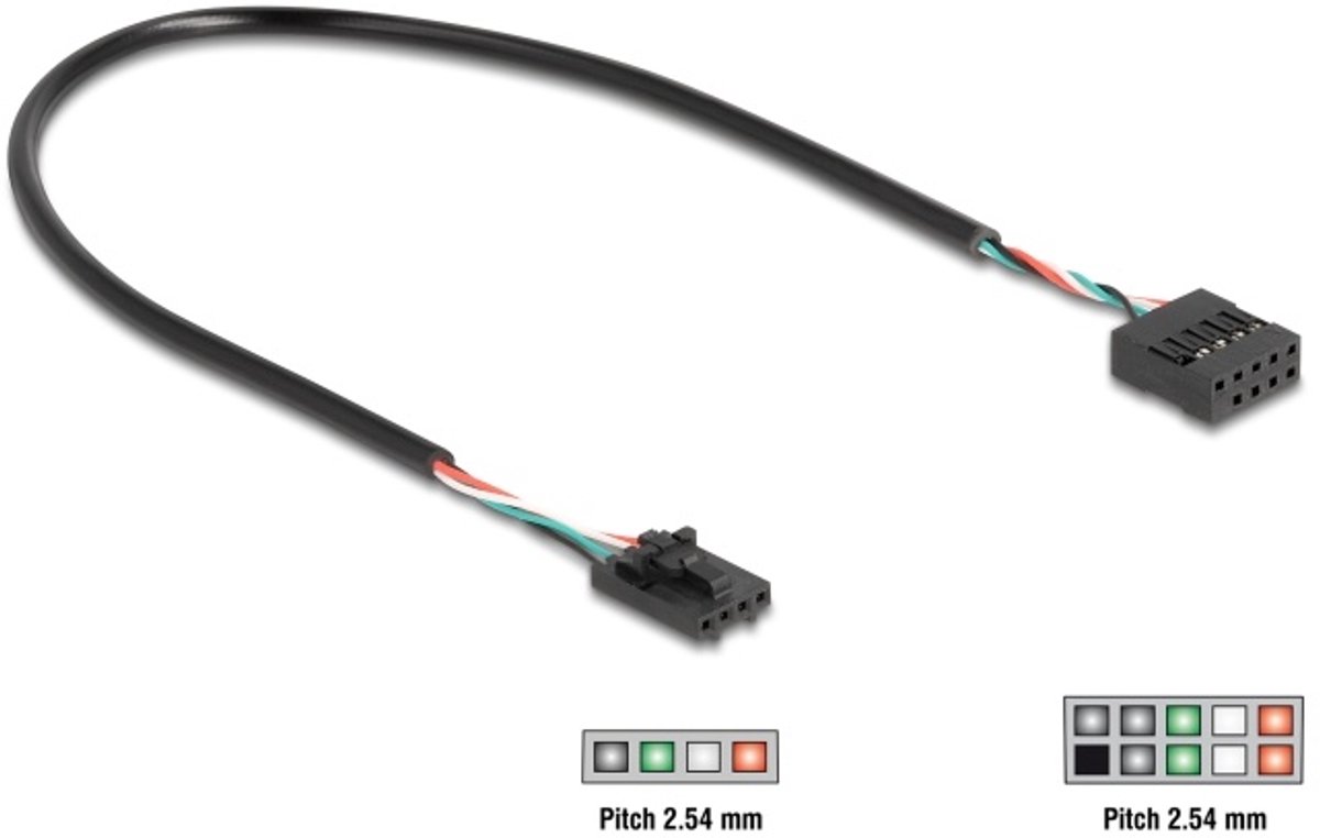 Image of Delock Cable USB 2.0 pin header female 2.54 mm 4 pin to USB 2.0 pin header female 2.54 mm 10 pin 30 cm