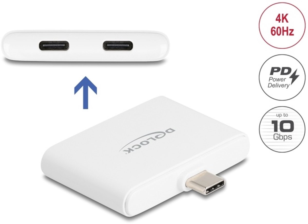 Delock USB Type-C™ Adapter to USB-C™ Data 10 Gbps and Video 4K 60 Hz + USB Type-C™ PD 92 W