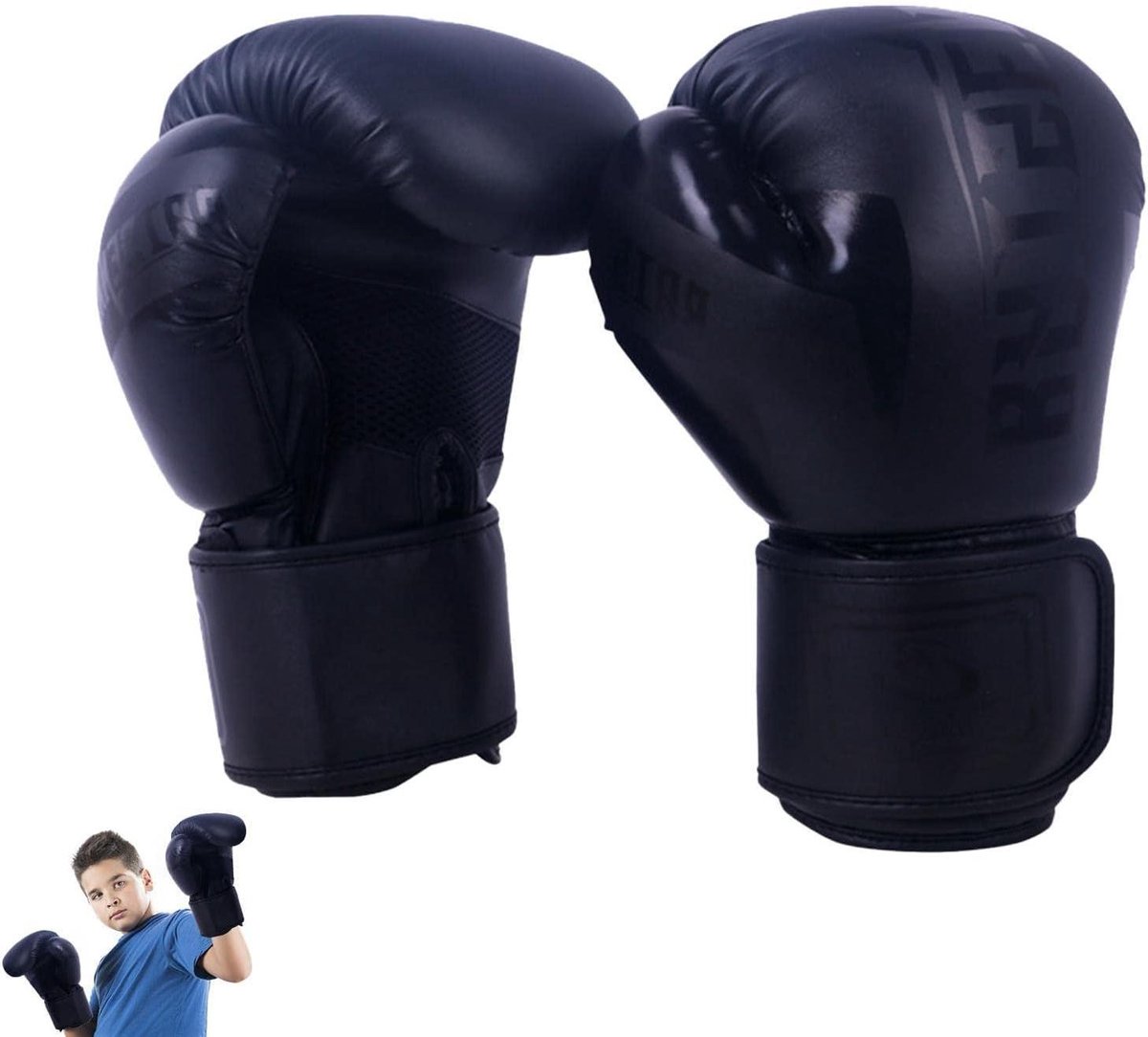 Bokshandschoenen - Ponshandschoenen Vechthandschoenen - Sporttraining - Ademend PU Materiaal - Universele Maat - Zwart