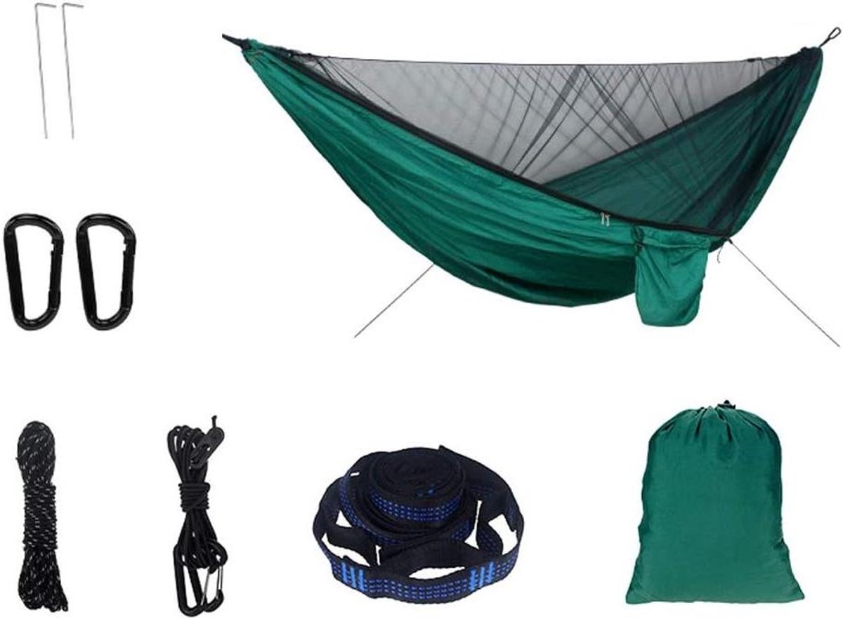 Camping Hangmat - Reis Hangmat - Ontspannen Buiten - Met Klamboe - 280 x 140 cm - Groen
