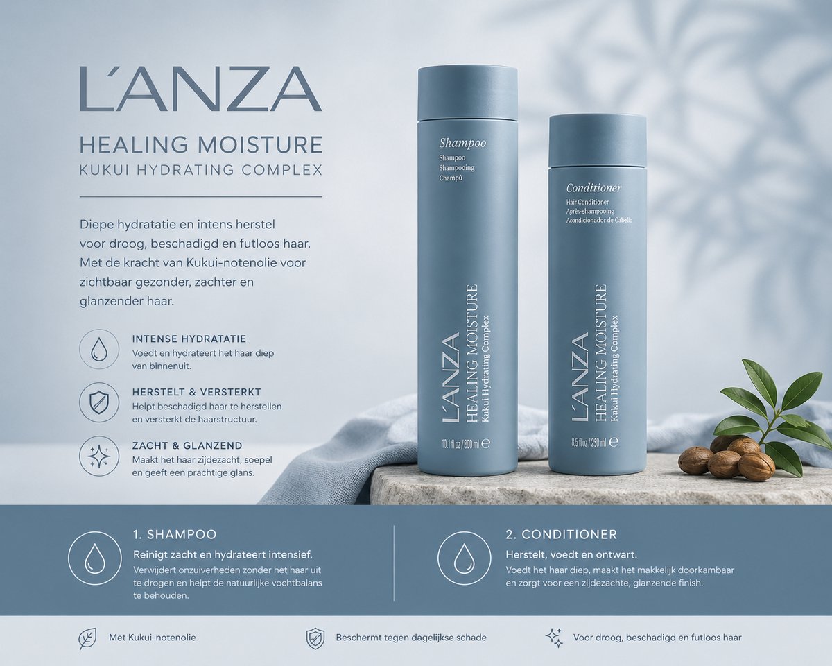 L'ANZA Healing Moisture Shampoo & Conditioner Duo Set - 300+250ml