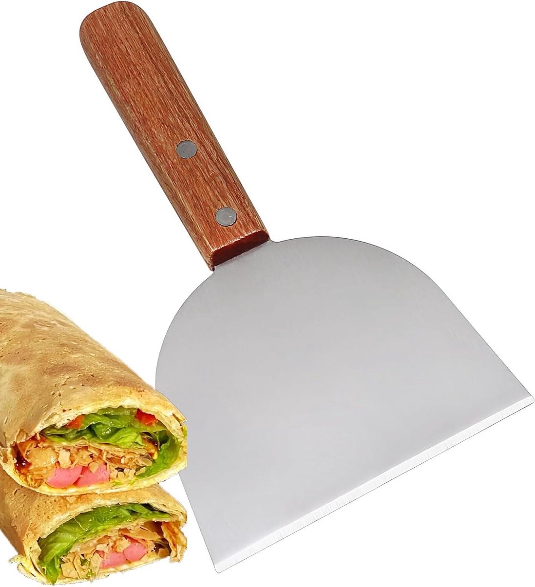 Grill Schraper - Spatel Keuken - Grill Reinigen - Houten Handvat - 22x13 cm - Zilver