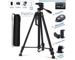 Tripod Camerastatief Zwart voor fotocamera en telefoon - iPhone - Canon – Nikon - Spiegelreflexcamera Inclusief telefoonhouder en Bluetooth shutter - HiCHiCO