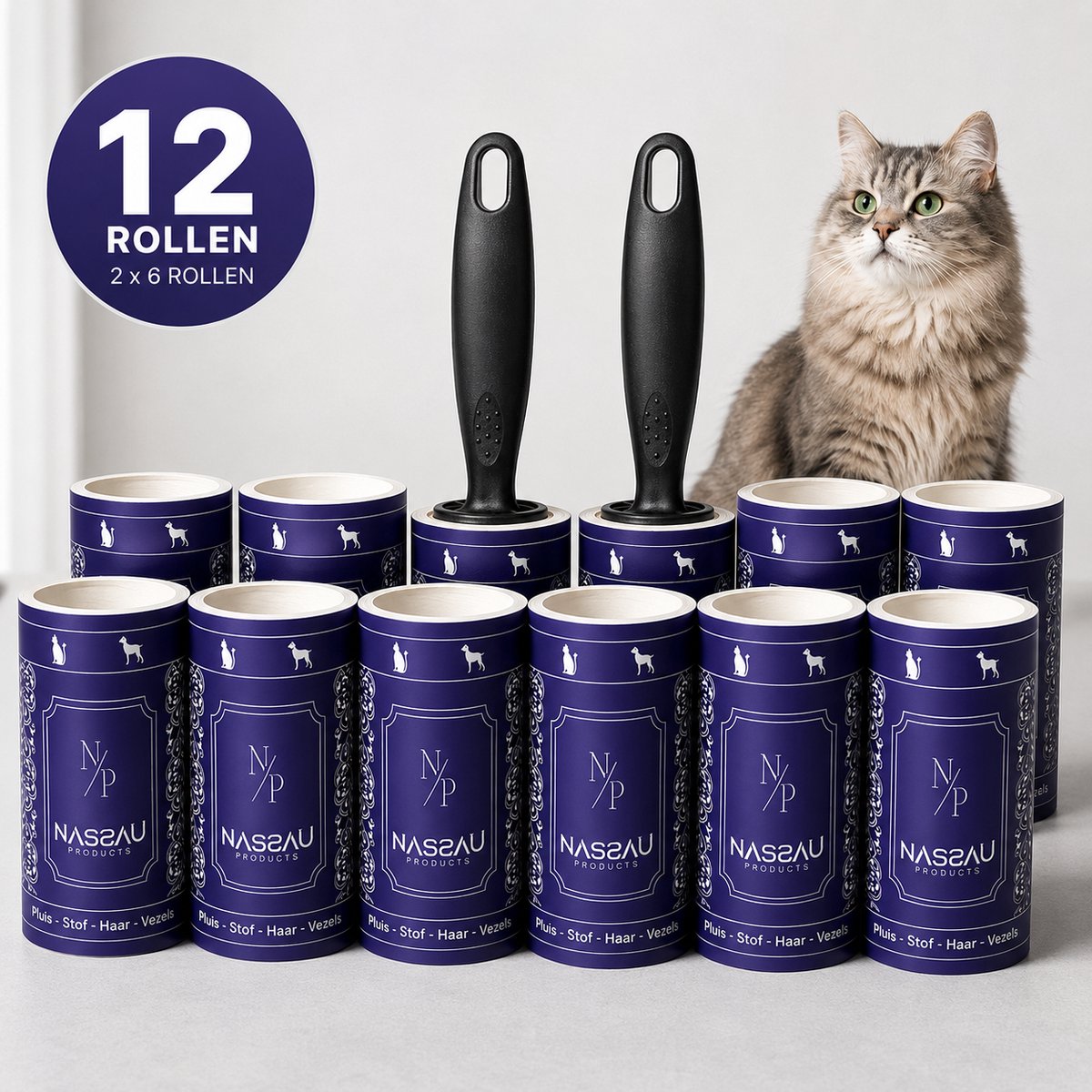 Nassauproducts - Kledingroller - 1200 kleefvellen - kleefroller - kattenhaar verwijderaar - pluizenroller - kledingroller kleefroller - kledingborstel