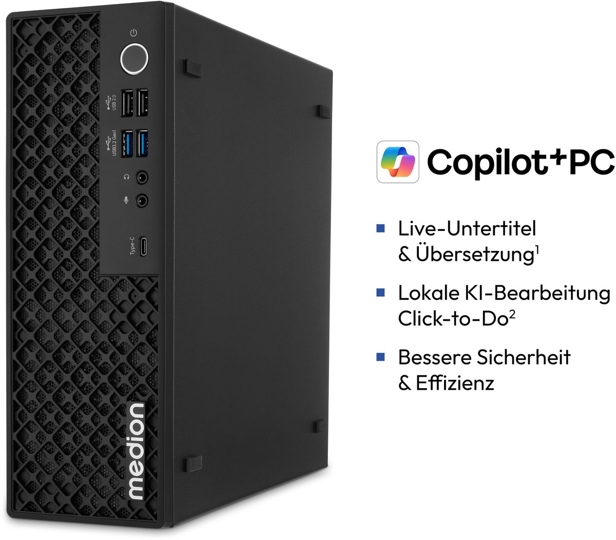 MEDION Picoworx T80 III Mini PC (Slim, Core Ultra 5 226V, 16GB DDR5 RAM, 512 GB SSD, ARC 130V, USB Type C, WLAN, HDMI 2.0, Gigabit LAN, Windows 11 Home)
