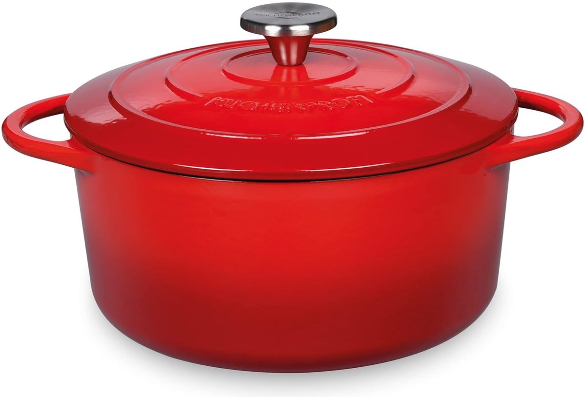 Gietijzeren Pan Stoofpan Ronde Pan Langzaam Garen Ovenbestendig 250°C 22 cm Diameter Rood