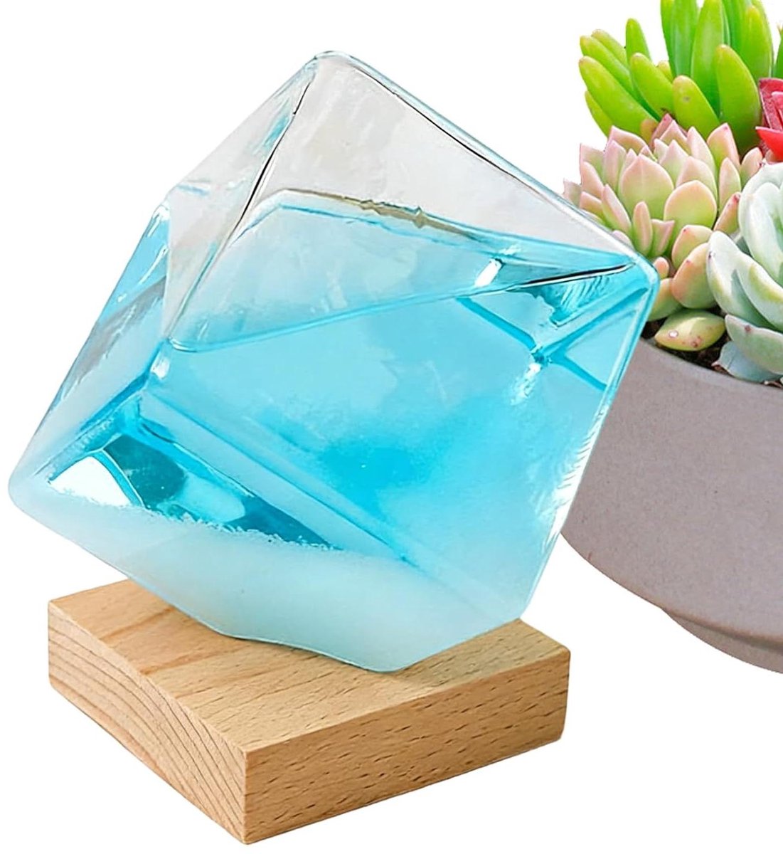 Stormglas Weersvoorspeller - Barometer Kubus - Weer Observatie - Kubische Druksensortechnologie - 15.8 x 13 x 11.9 cm - Blauw