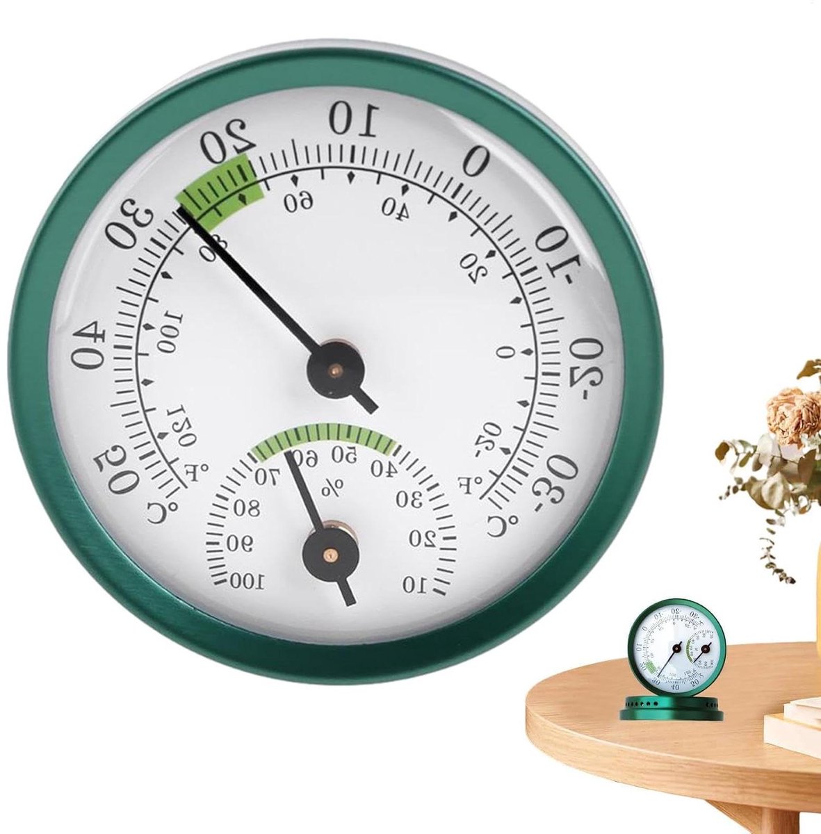 Buiten Hygrometer - Vochtmeter Tuin - Klimaat Meten - Valbestendig Materiaal - 8.5 cm - Groen