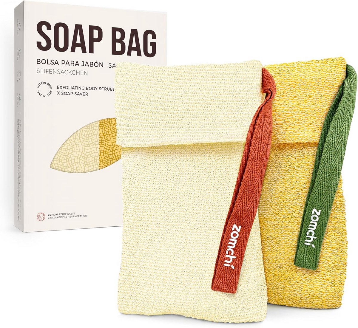 2x Exfoliërende Zeepzakjes met Verschillende Ruwheid voor Douche en Scrubben