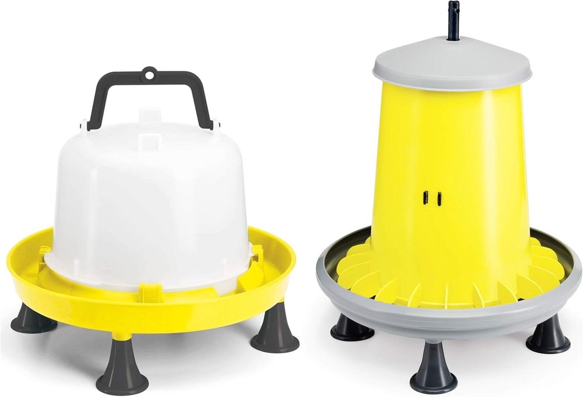 Voerstation Kip - Veevoerbak Drinkbak - Gevogelte Voeden - Afvalkleppen Hoogteverstelling - 5 kg - Grijs