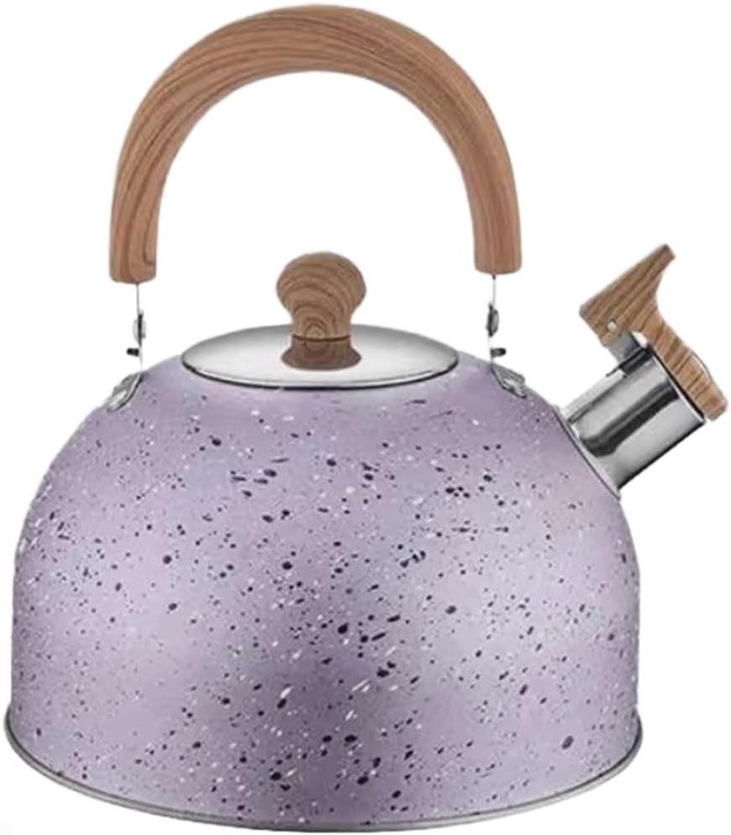 Gehamerde Waterketel - Theeketel Roestvrijstaal - Grote Hoeveelheden Water - Houten Handvat Ergonomisch - 2 tot 4 Liter - Paars