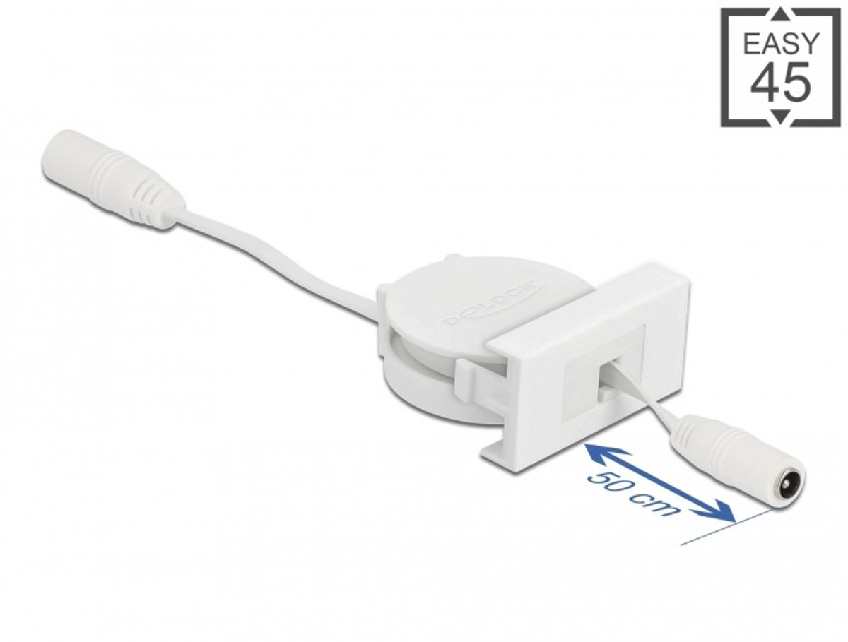 Eenvoudig 45 Module Power intrekbare kabel DC 5.5 x 2.1 mm vrouwelijk / vrouwelijk wit