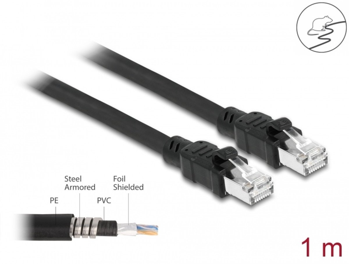 CAT6A FTP grondkabel - buitenkabel - 1 meter - zwart - LSZH - koper - CU