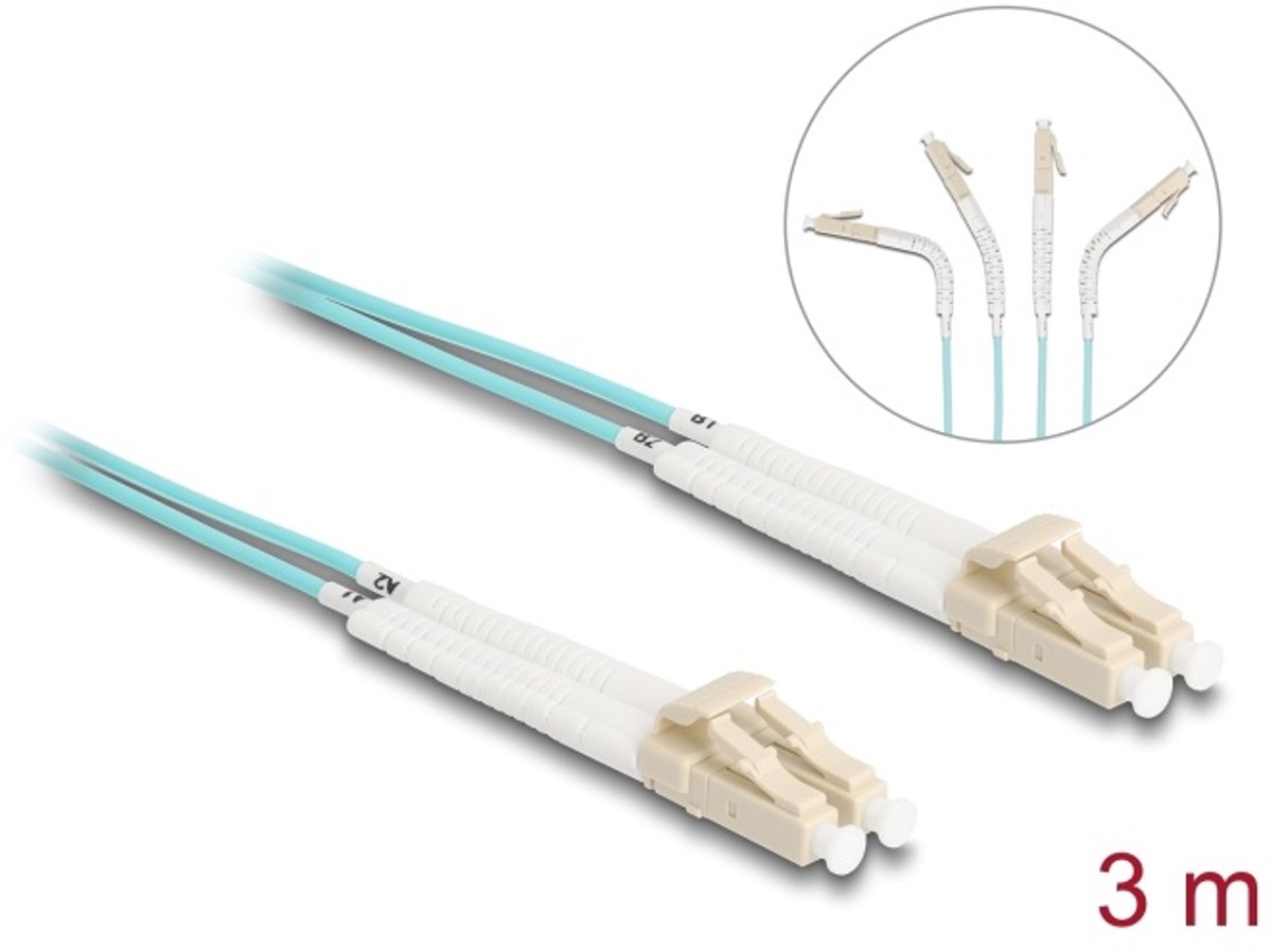 Delock Optical Fiber Cable LC Duplex to LC Duplex Multi-mode OM3 angled 3 m