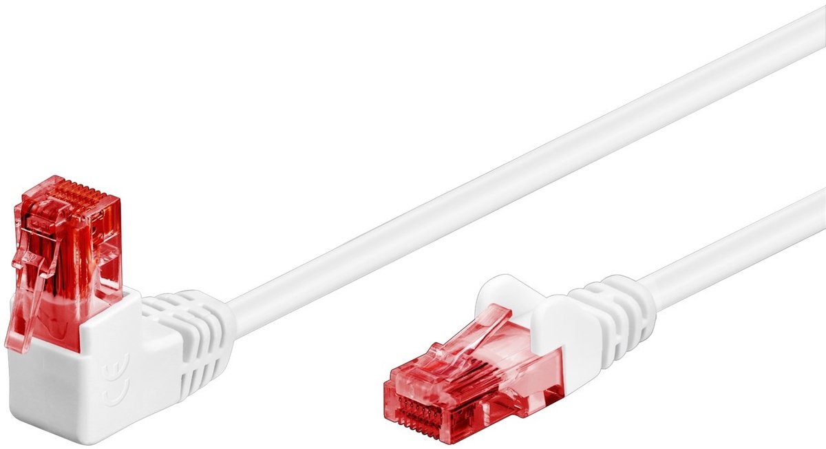 CAT 6 patchkabel 1x 90° haaks, U/UTP wit 10 M - Netwerkkabel - Computerkabel - Kabel