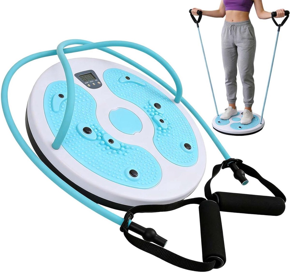 Torsieschijf - Taille trainer - Taille modelleren - Met magnetische massage - 28 cm - Blauw en wit