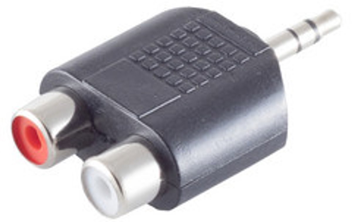 Stereo Tulp (v) - 3,5mm Stereo Jack (m) Adapter - Rood/Wit Accent - Zwart