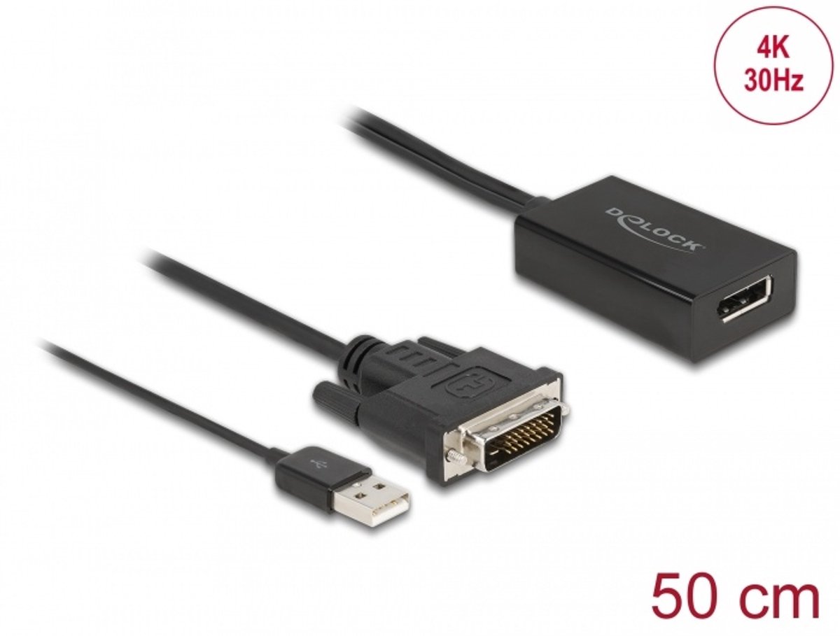 Adapter dvi mannelijk om 1,2 vrouwelijke zwarte 4K te presenteren met HDR -functie 50 cm